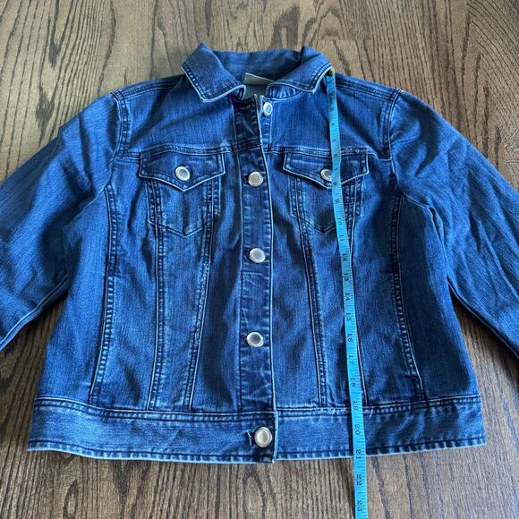 Chicos Womens Blue Jean Denim Jacket Size 1/Medium Dark Wash Stretch Cotton - Picture 9 of 10